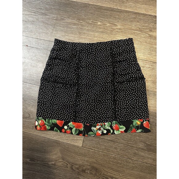 Fleur Du Mal Silk Black Polka Dot Love Bound Mini Skirt Strawberries Sz S Size 4 - Picture 1 of 3